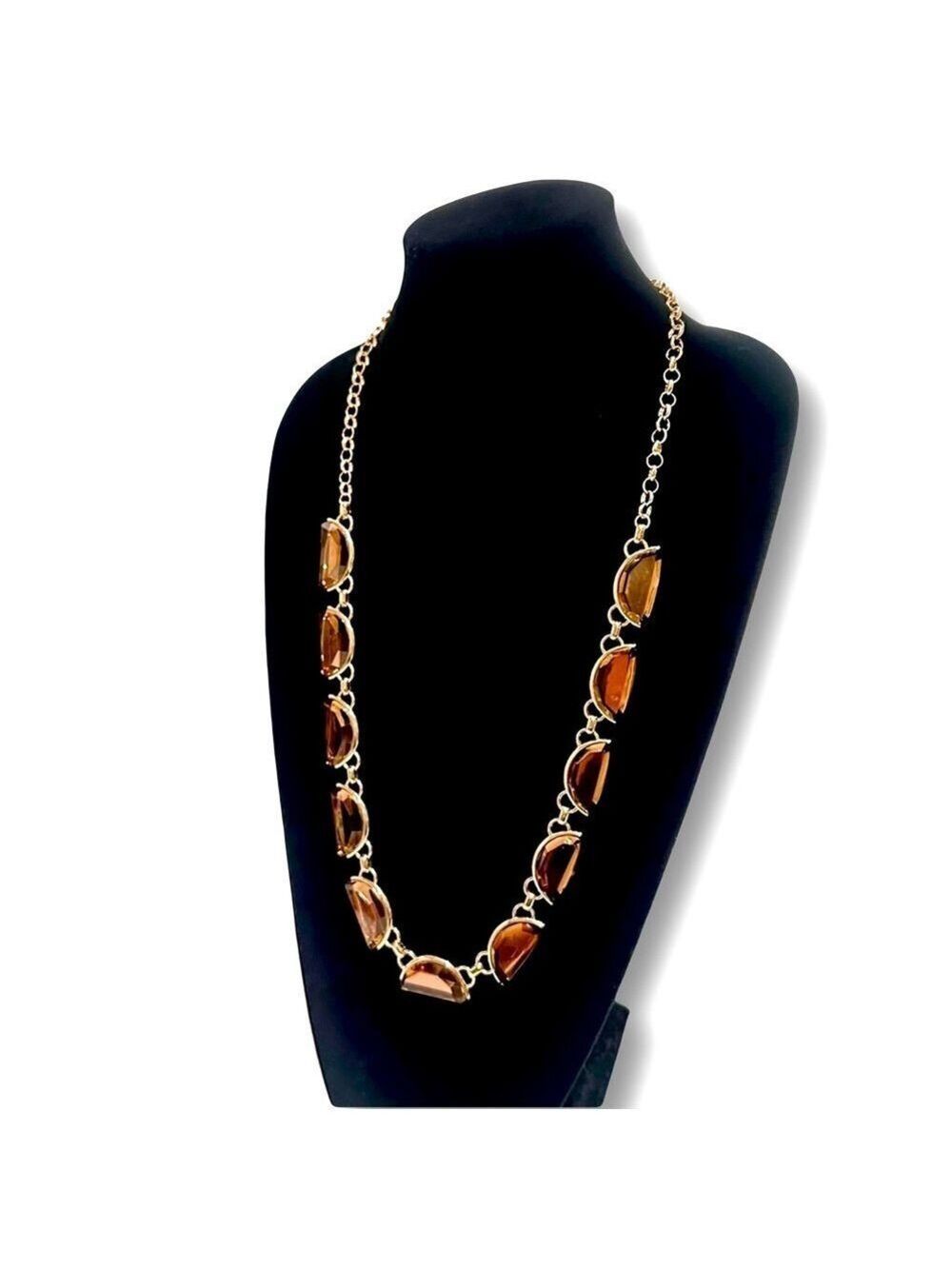 COLDWATER CREEK Brown Crystal Crescent Long Gold Necklace | NWT - Picture 3 of 8